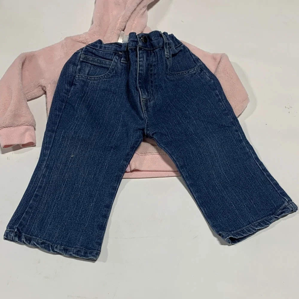 Pink‎ Fleece Bear Hoodie and Blue Jeans Set 4252